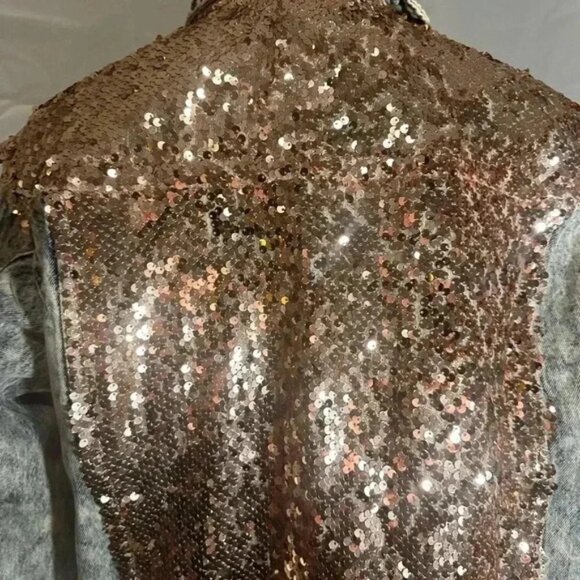 Lucky and Blessed Blue Denim Jacket with Metallic Embellished Collar - Picture 3 of 8